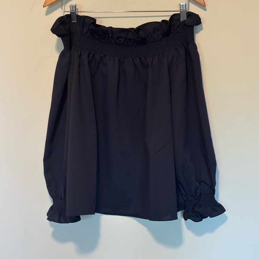 Tuckernuck Black Smocked Off-Shoulder Long Sleeve Top